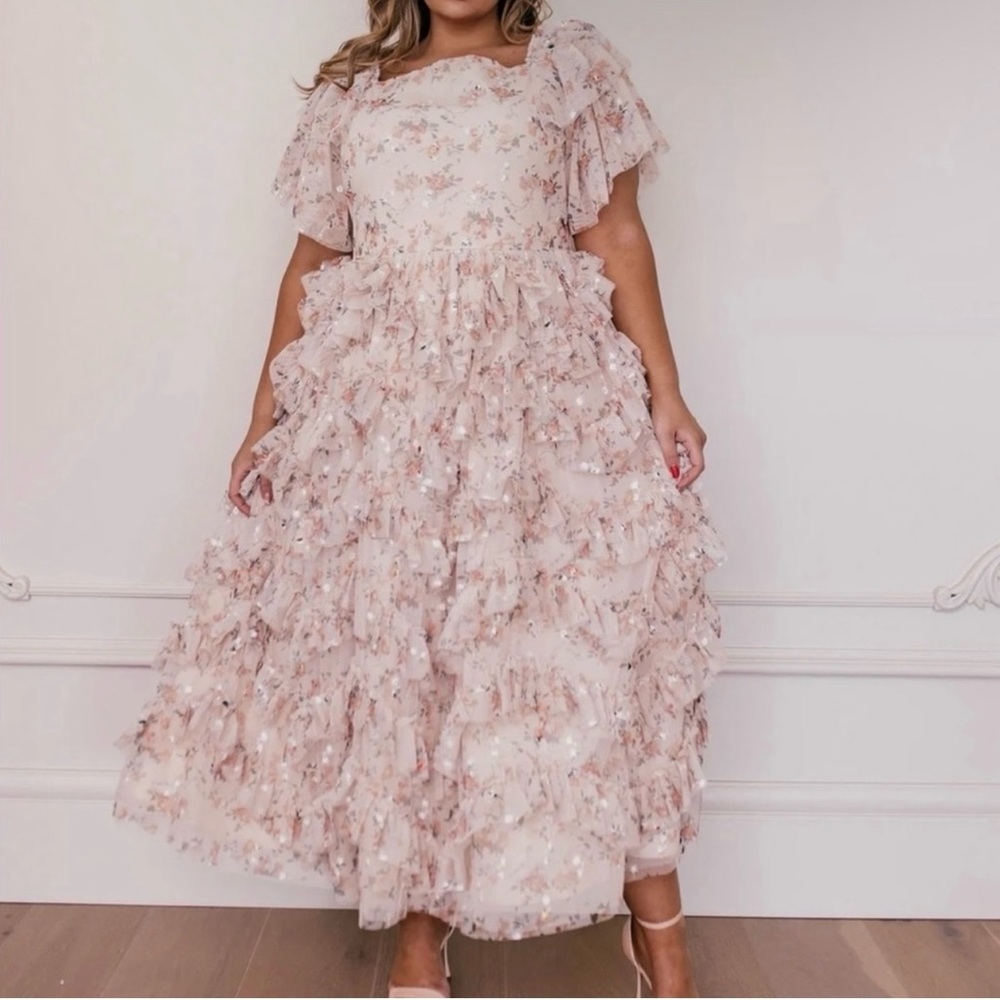 EUC JessaKae Isla Dress size 1x Floral Ruffle Kids Dress in Pink